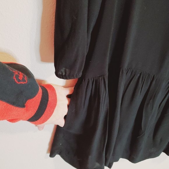 Anthropologie Meadow Rue Minutiae Black Drop Waist ruffle mini Dress - Picture 7 of 11